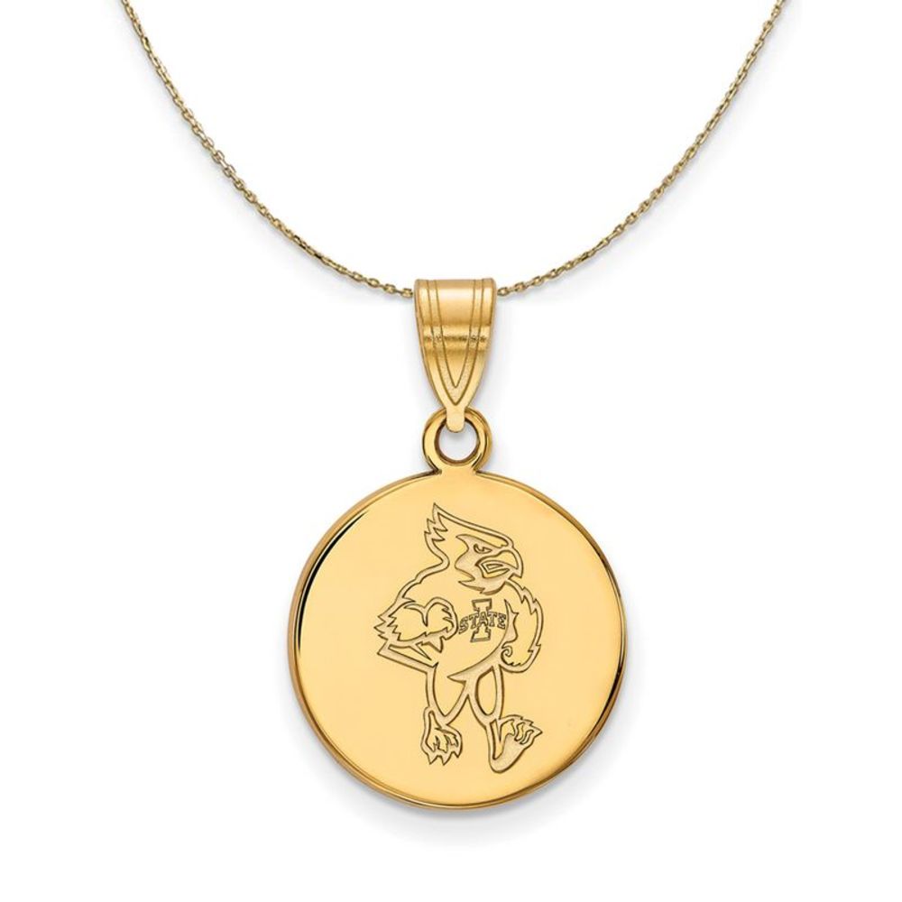 14k Yellow Gold Iowa State Md Mascot Disc Necklace - 16 Inch